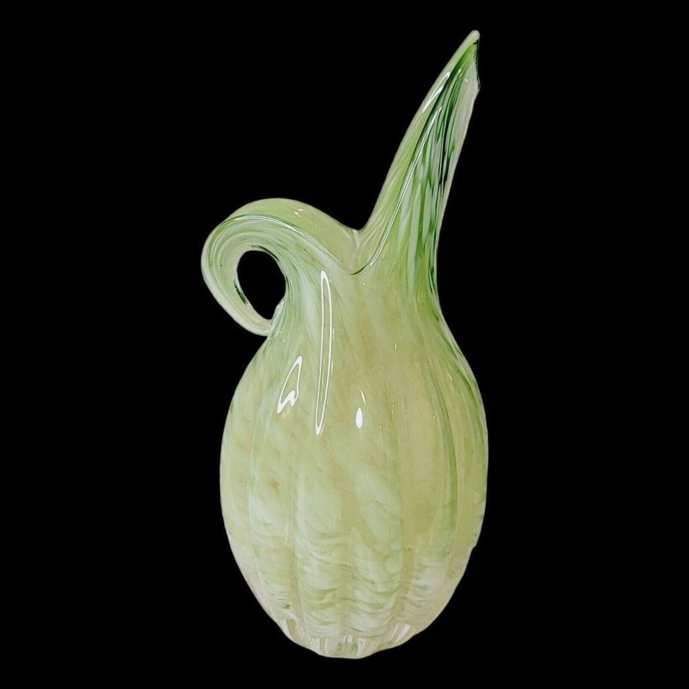 Vintage Murano Art Spatter Glass Pitcher Blended Green‎ & White Swirl Pattern
